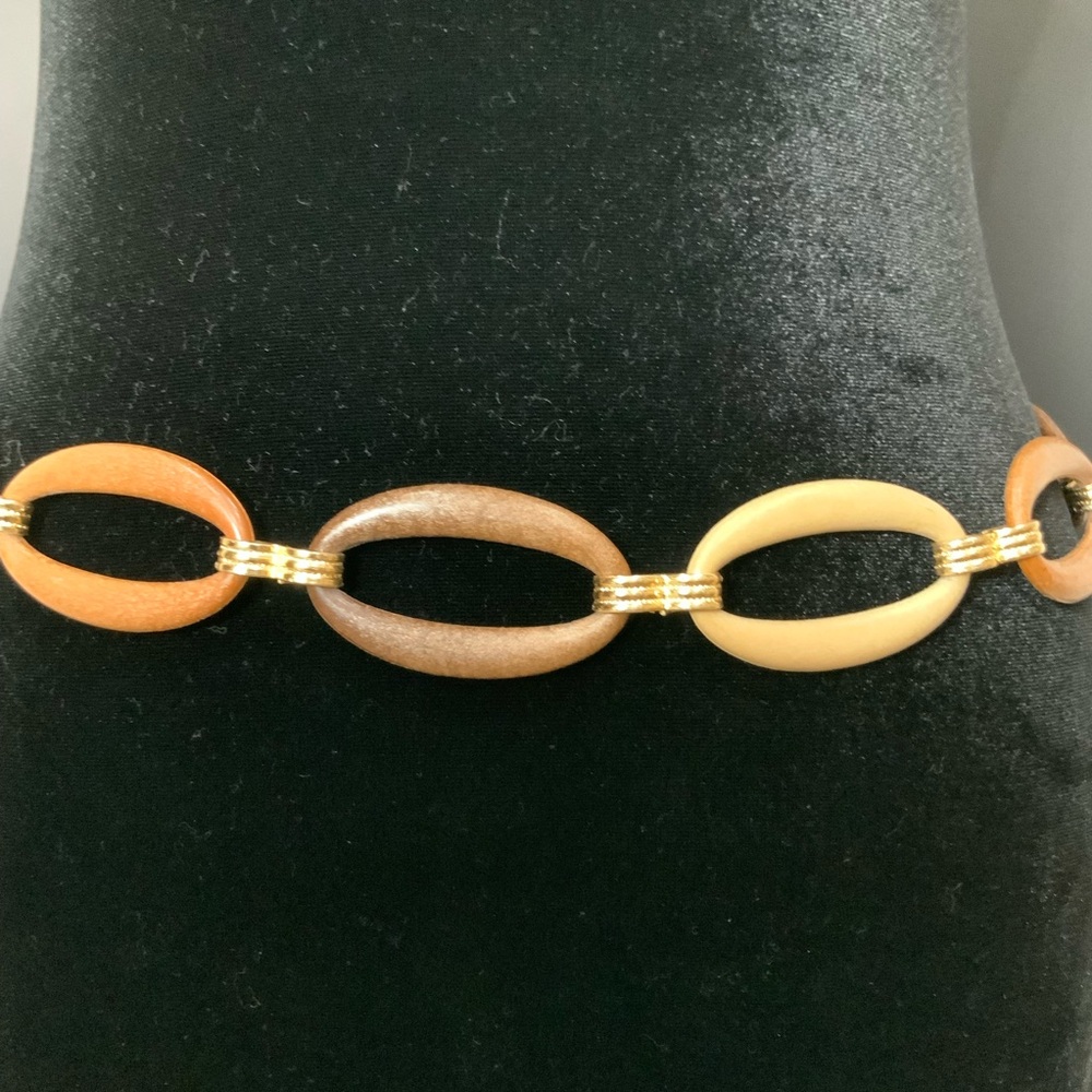 Artesian Wood & Gold Chain Adjustable Belt Size OSFM - Picture 2 of 8